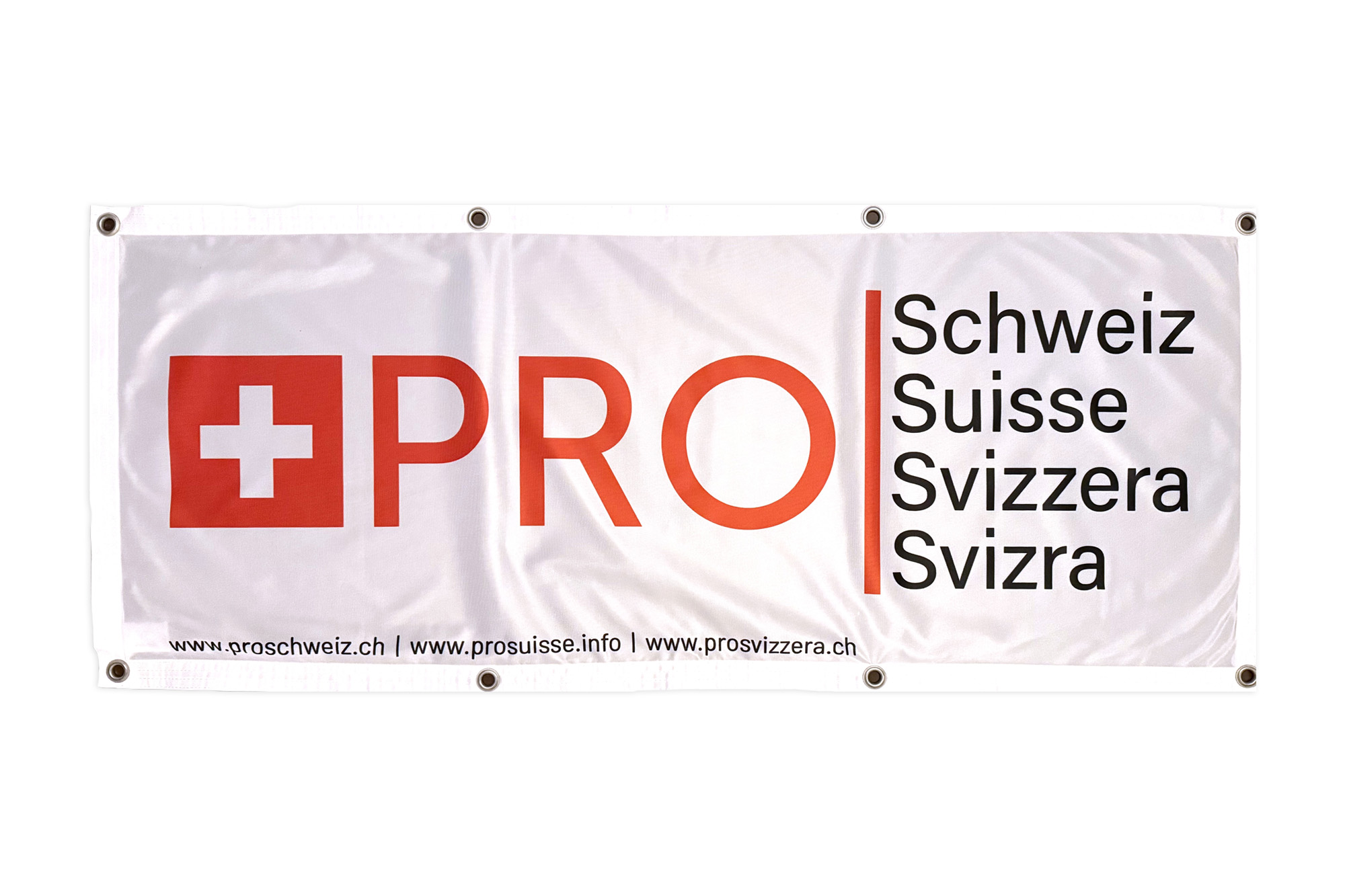 Esponiamo i nostri colori: Bandiere da balcone «Pro Schweiz – Pro Suisse – Pro Svizzera – Pro Svizra»